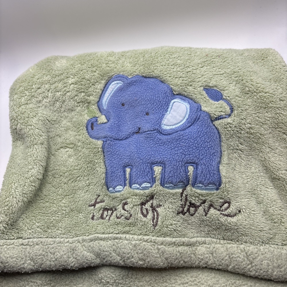 Messages from the Heart Baby Blanket Green Elephant‎ Tons of Love 40x30 VHTF